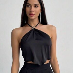 Elegant Black Satin Halter Top